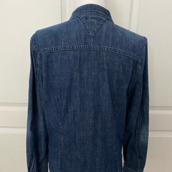Tommy Hilfiger Blue Denim Shirt Jacket | Zip Chest Pockets | Mandarin Collar - Picture 6 of 9